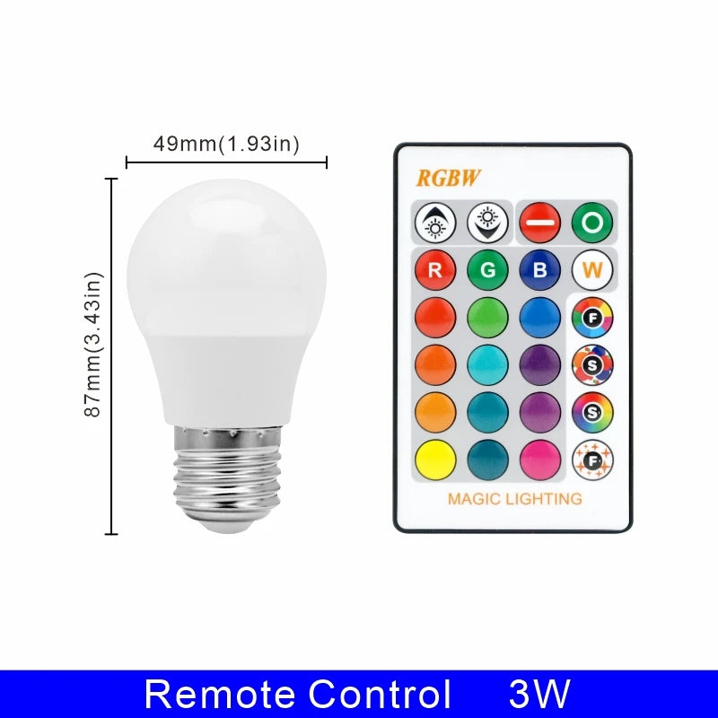 16 Color E27 RGB LED Light Bulb with Remote Control For Room Graden Party Smart Bulb Lamp Dimmer Red Green Blue White Light Bulb