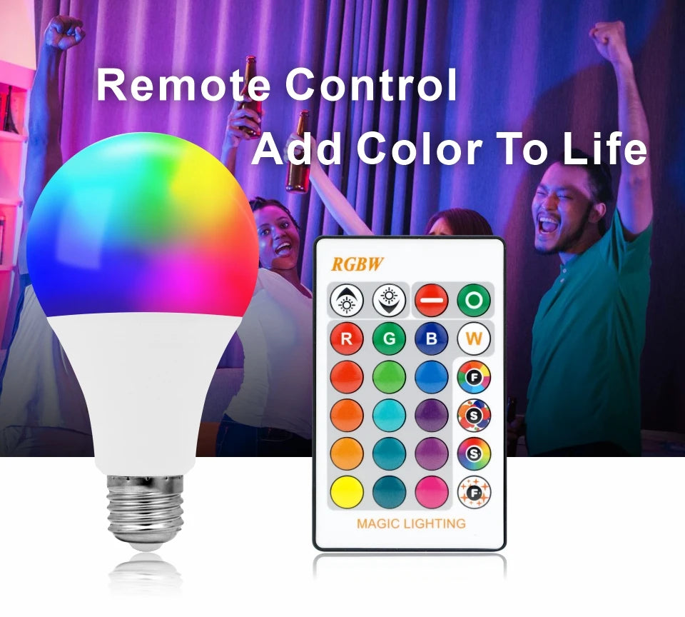 16 Color E27 RGB LED Light Bulb with Remote Control For Room Graden Party Smart Bulb Lamp Dimmer Red Green Blue White Light Bulb