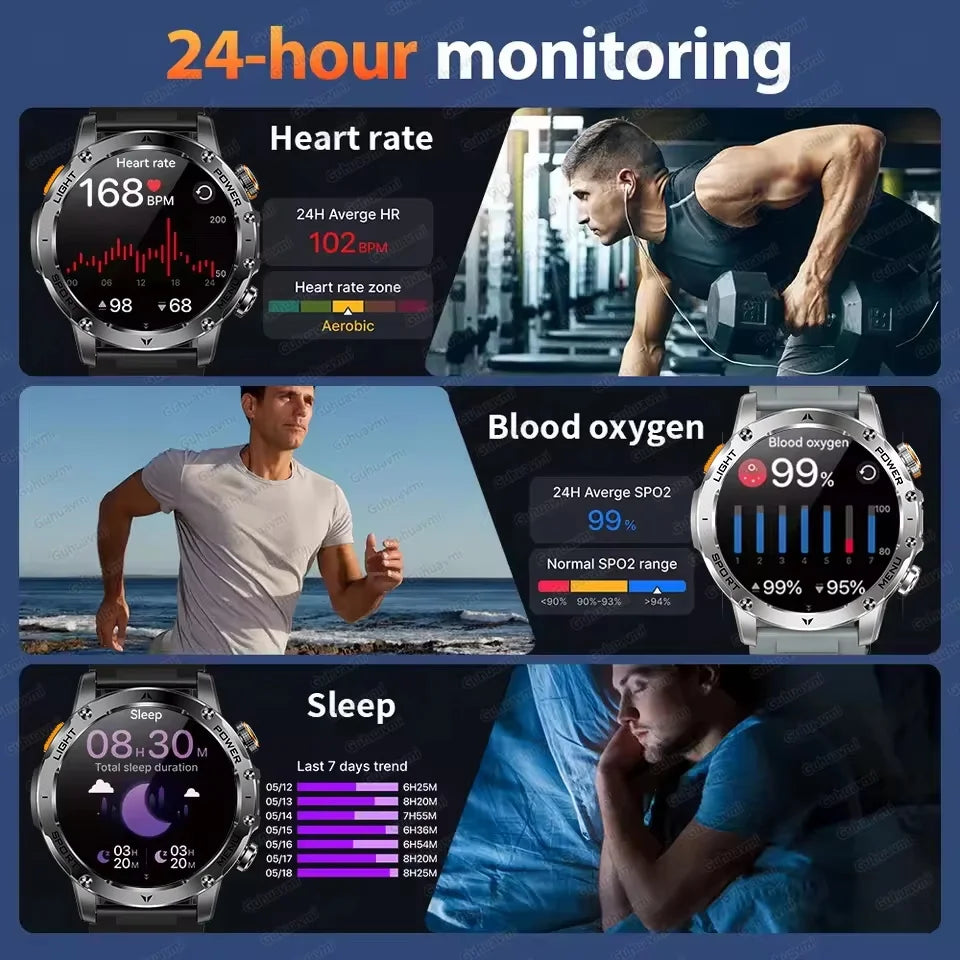 2025 Outdoor New 1000mAh Battery T-Rex 3 Military Grade Smart Watch Men IP69K Waterproof GPS HD Bluetooth Call 100+Sports Watch