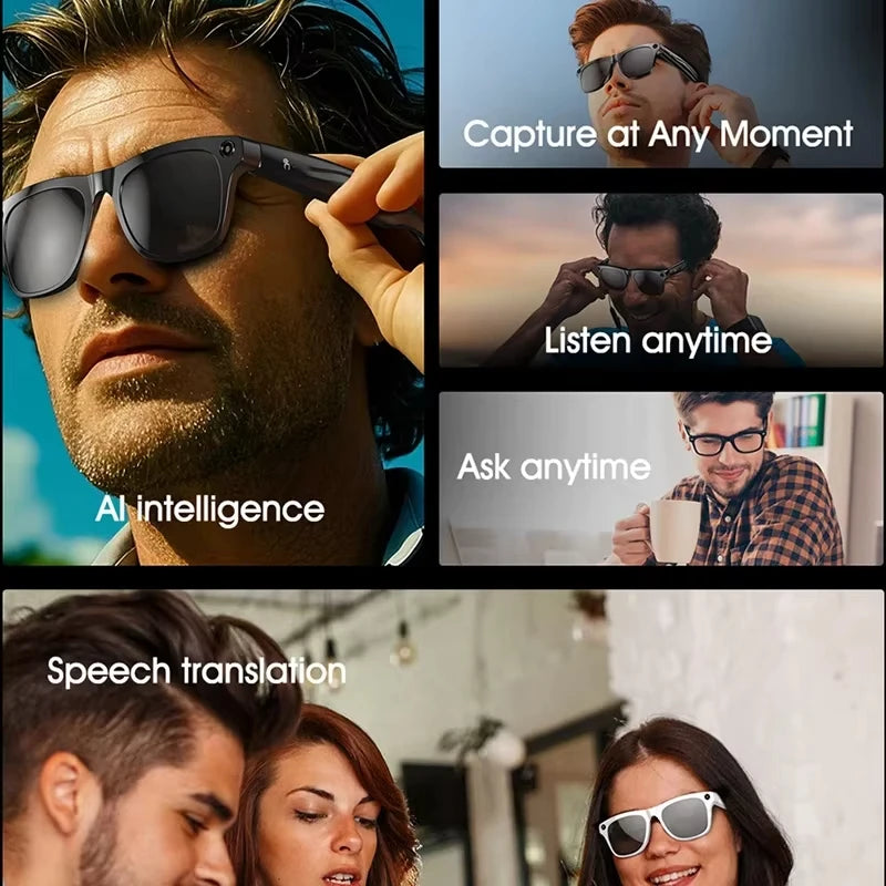 AI Smart Glasses 8K HD Photochromic Multifunction Translate Camera Glasse Bluetooth Calling Voice Assistant Music Player