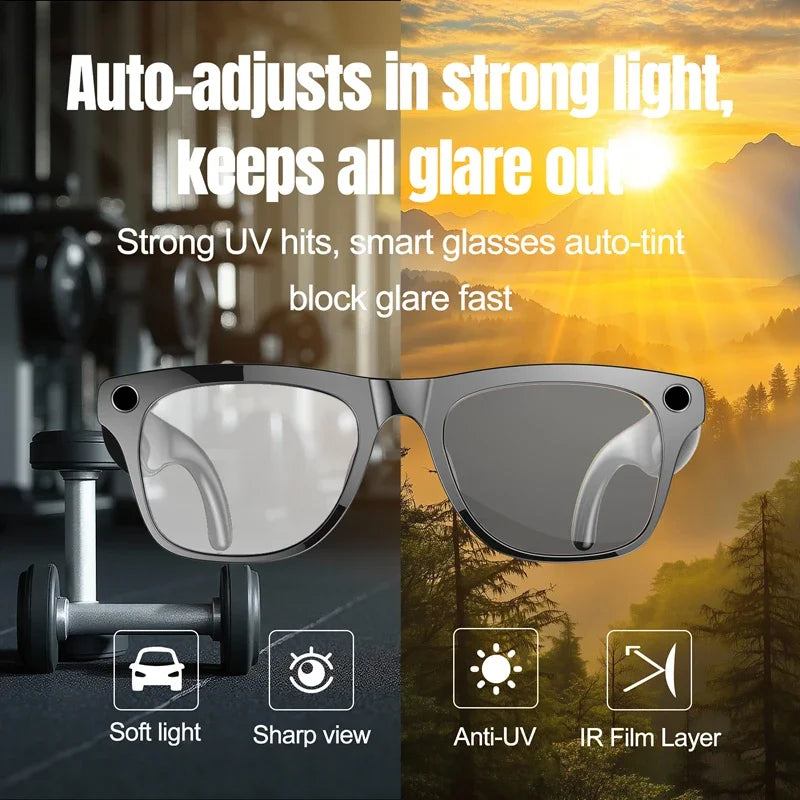 AI Smart Glasses 8K HD Photochromic Multifunction Translate Camera Glasse Bluetooth Calling Voice Assistant Music Player