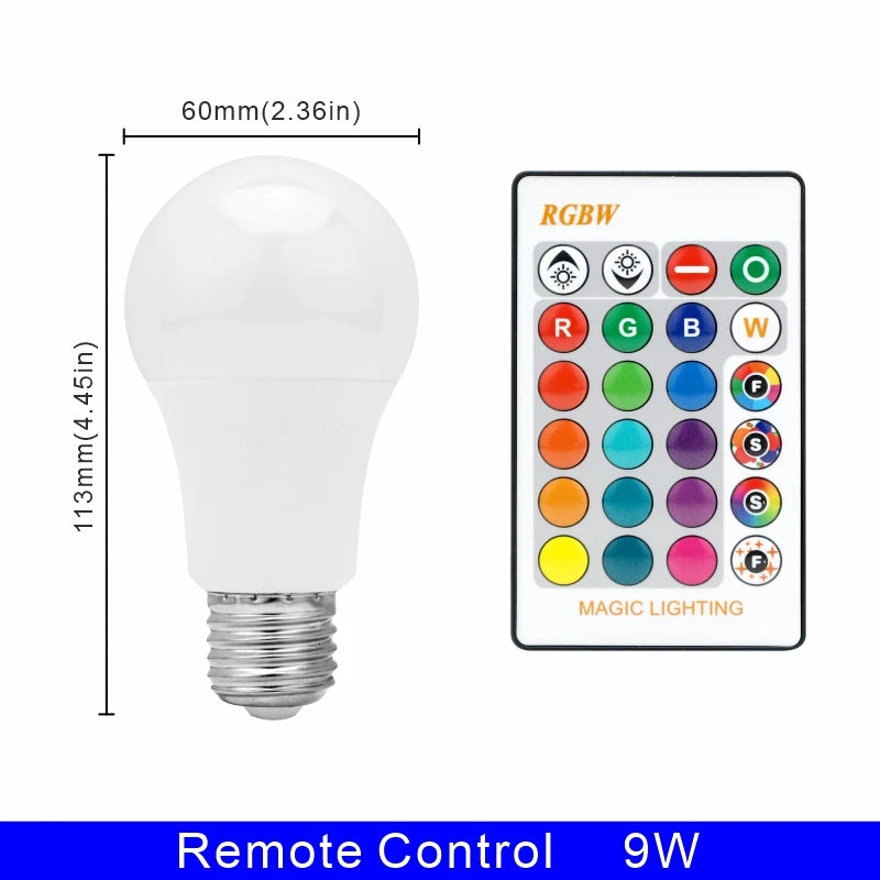 16 Color E27 RGB LED Light Bulb with Remote Control For Room Graden Party Smart Bulb Lamp Dimmer Red Green Blue White Light Bulb
