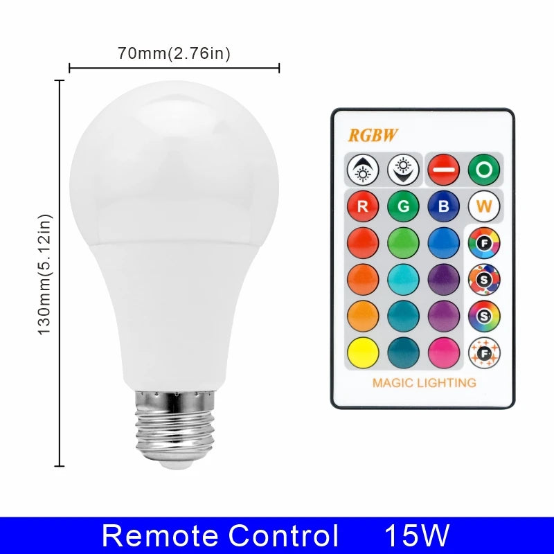 16 Color E27 RGB LED Light Bulb with Remote Control For Room Graden Party Smart Bulb Lamp Dimmer Red Green Blue White Light Bulb