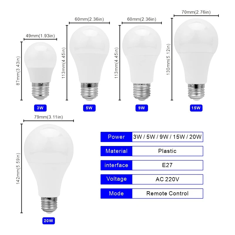 16 Color E27 RGB LED Light Bulb with Remote Control For Room Graden Party Smart Bulb Lamp Dimmer Red Green Blue White Light Bulb