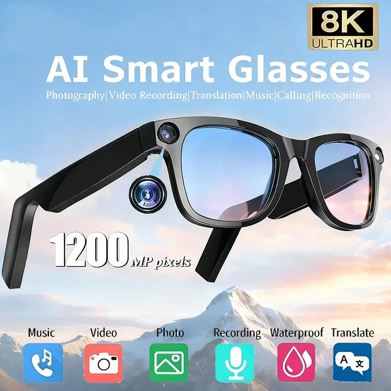 AI Smart Glasses 8K HD Photochromic Multifunction Translate Camera Glasse Bluetooth Calling Voice Assistant Music Player